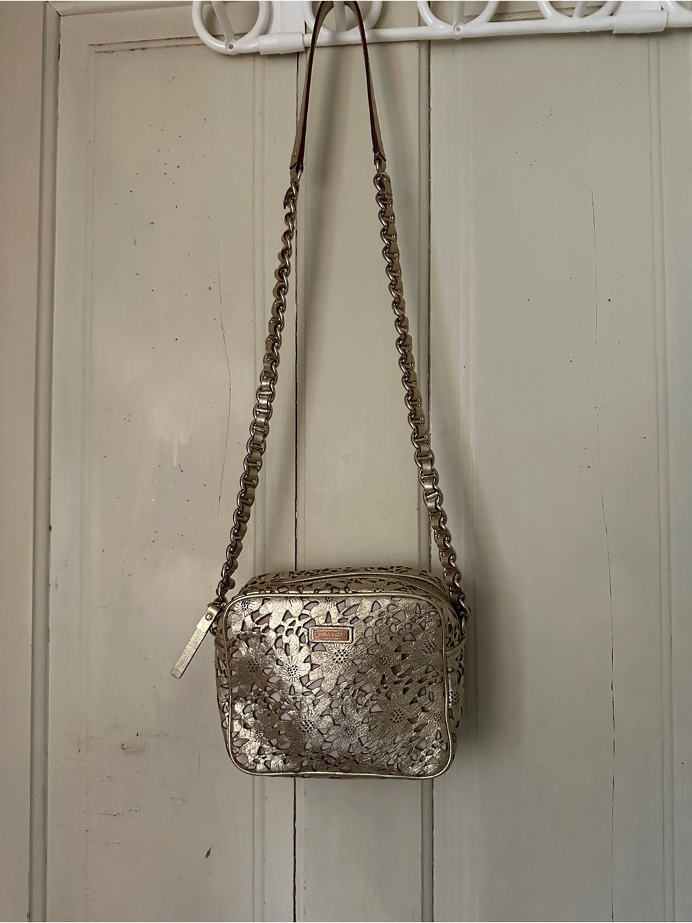 Kate Spade Gold Metallic Floral Crossbody Bag
